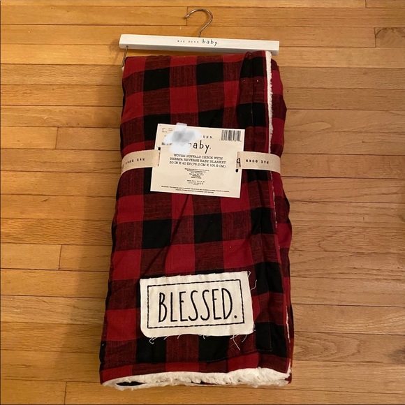 NWT RAE DUNN WOVEN BUFFALO CHECK WITH SHERPA REVERSE RED & BLACK BABY BLANKET - Picture 1 of 5